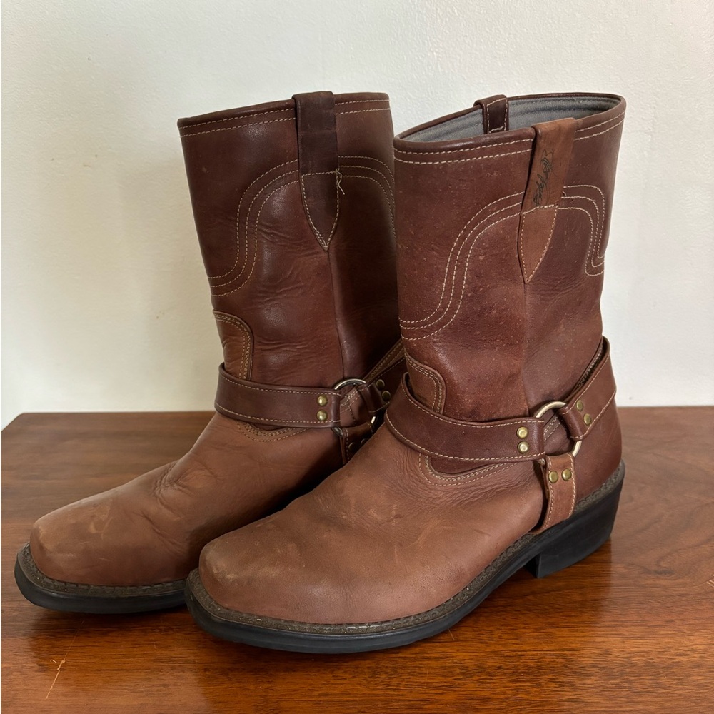 Unbranded Brown Leather Harness Boots, Size Men’s 9.5/10